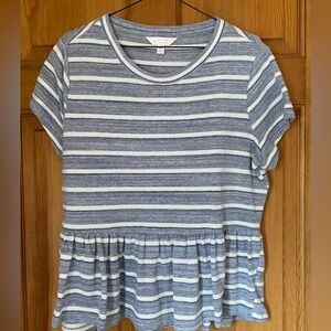 Lauren Conrad Blue and White Striped Peplum Top